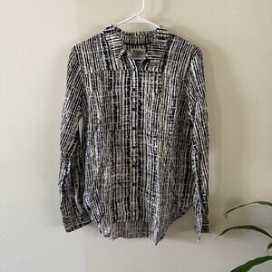 Anthropologie Womens Small Holding Horses Button Up Shirt Navy Cream Casual